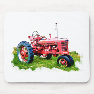 Röd traktor för vintage i fält musmatta