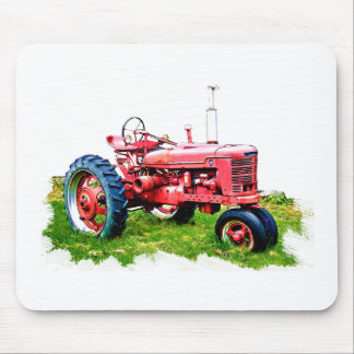 Röd traktor för vintage i fält musmatta