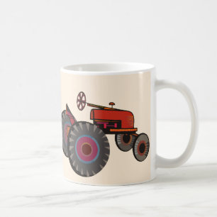 Röd traktor på en mugg