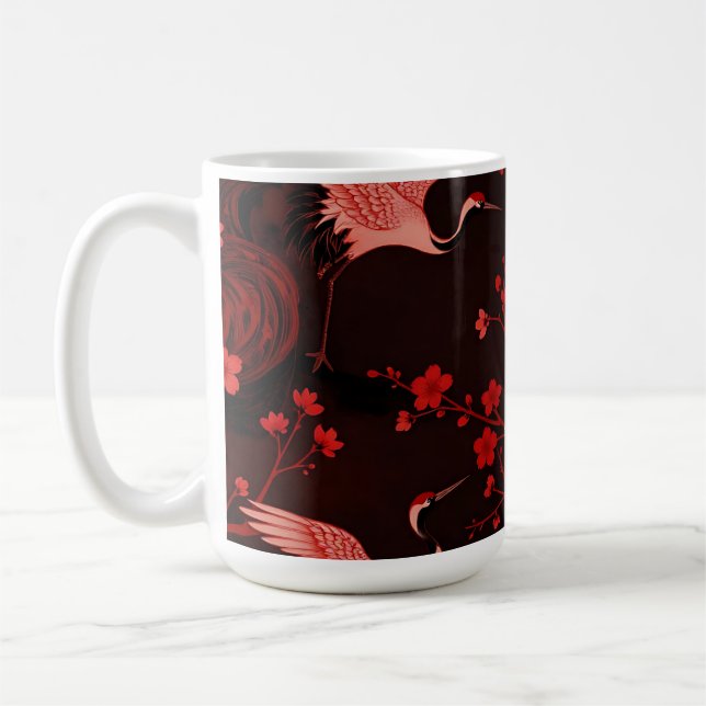 Röd Trana Körsbärsblom Chinéséri Mönster Kaffemugg (Vänster)