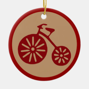 Röd trecykel julgransprydnad keramik
