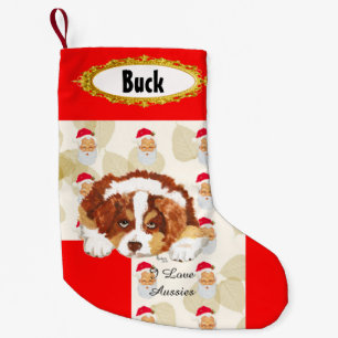 Röd Tri Aussie strumpa för valp w/Santa