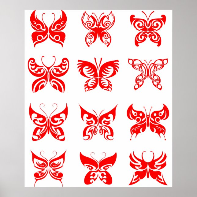 Röd Tribal Fjäril Dekoration Poster (Framsidan)