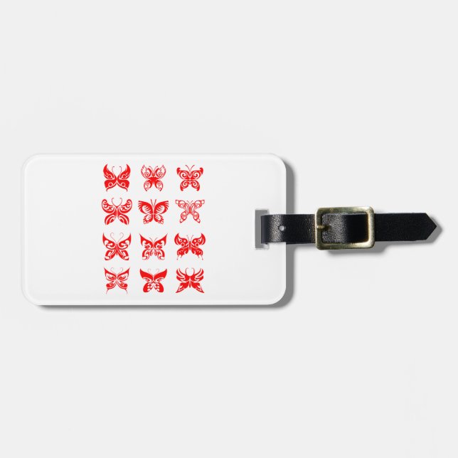Röd Tribal Fjäril Ornament Bagagebricka (Horisontell Framsida)