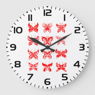 Röd Tribal Fjäril Ornament Stor Klocka