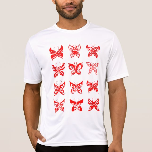 Röd Tribal Fjäril Ornamentik T Shirt (Framsida)
