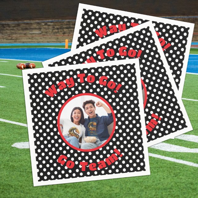 Röd trim av firande Svartvit Polka dots Pappersservett (Skapare uppladdad)