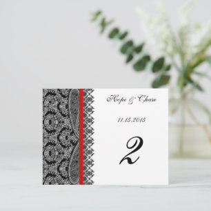Röd trim Black Damask-Bordsnummer Vykort
