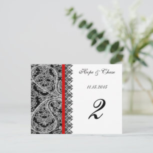 Röd trim Black Damask-Bordsnummer Vykort