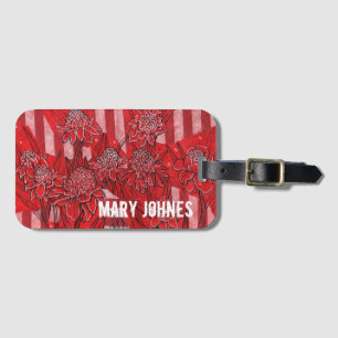 Röd Tropik Flowers personlig monogram namn text Bagagebricka