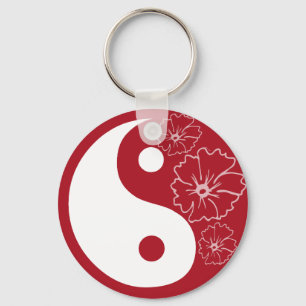 Röd tropisk blomma Yin Yang Keychain Nyckelring