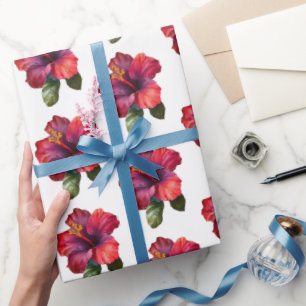 Röd tropisk hibiskus blomsterbröllop presentpapper