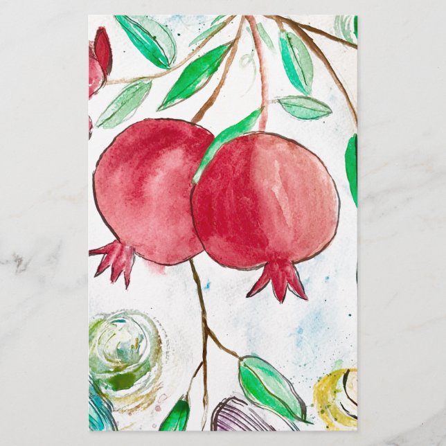 Röd tropisk natur vattenfärg för granatfrukt brevpapper (Framsida)