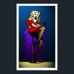 Röd tryckning i spotlight poster<br><div class="desc">Flickan med röd klänning sitta i strålkastarljuset</div>