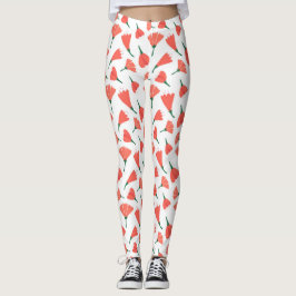 Röd tulip-bukett som är spridd på gräddvit leggings