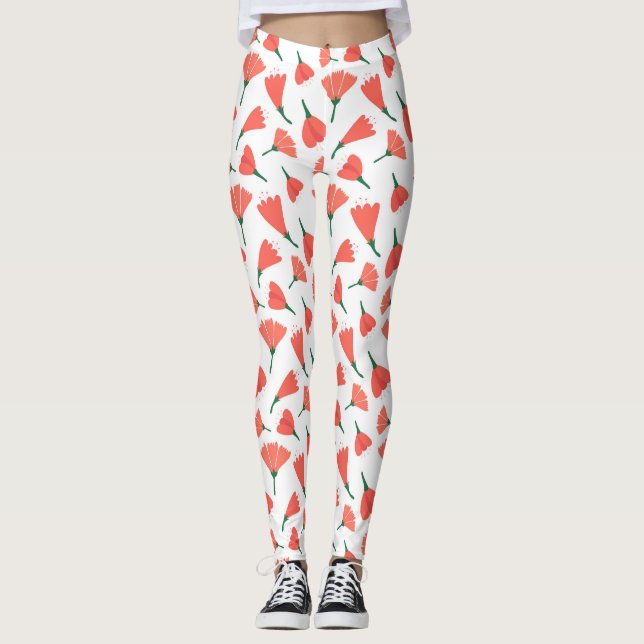 Röd tulip-bukett som är spridd på gräddvit leggings (Framsida)