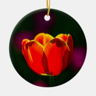 Röd tulpanblomma julgransprydnad keramik