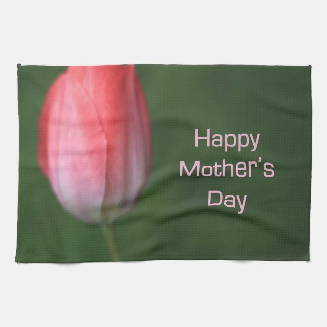 röd tulpanblomma, lycklig mors dag kökshandduk (Horisontell)