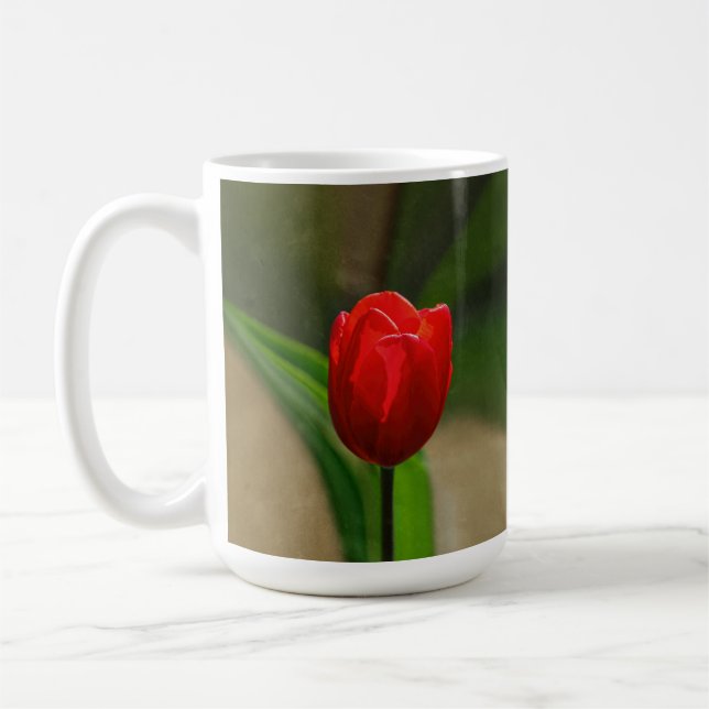 Röd tulpanvårblomma kaffemugg (Vänster)