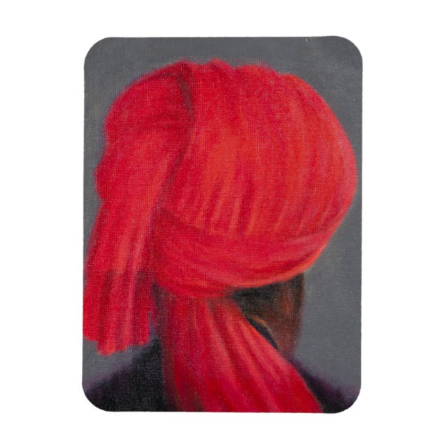 Röd turban på Grått 2014 Magnet (Vertikal)