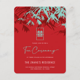 Röd & turkos Bamboo Löv Chinese Tea Ceremony Tilläggskort