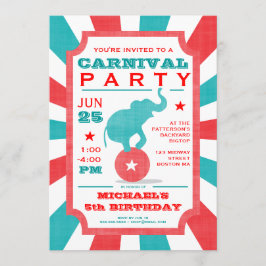 Röd | Turkos Carnival Party Big Top Birthday Inbjudningar