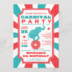 Röd Turkos Carnival Party Big Top Birthday Inbjudningar