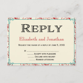 Röd & turkos Rustic Bröllop Reply OSA kort