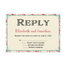 Röd & Turkos Rustik Bröllopsvar Svar RSVP-kort