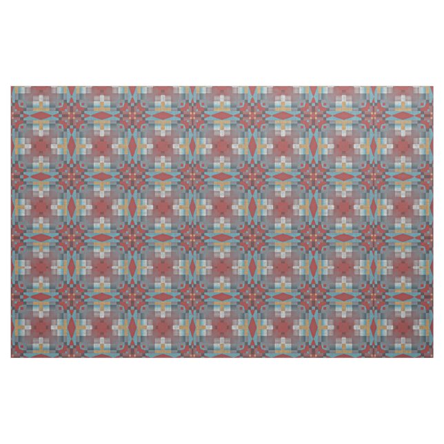 Röd Turkos Teal Blå Ocker Gul Etnisk Look Tyg (Fat Quarter)