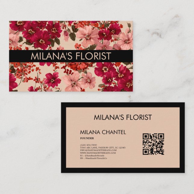 Röd tusensköna modern trendig blomma florist  visitkort (Fram/baksida)
