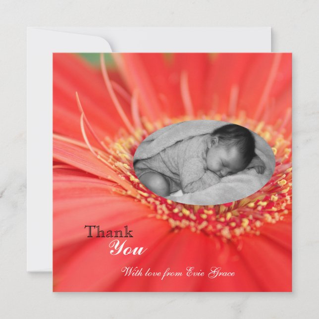 Röd Tusenskönhet Blomma Barn Tack Baby Tillkännagi Inbjudningar (Framsida)