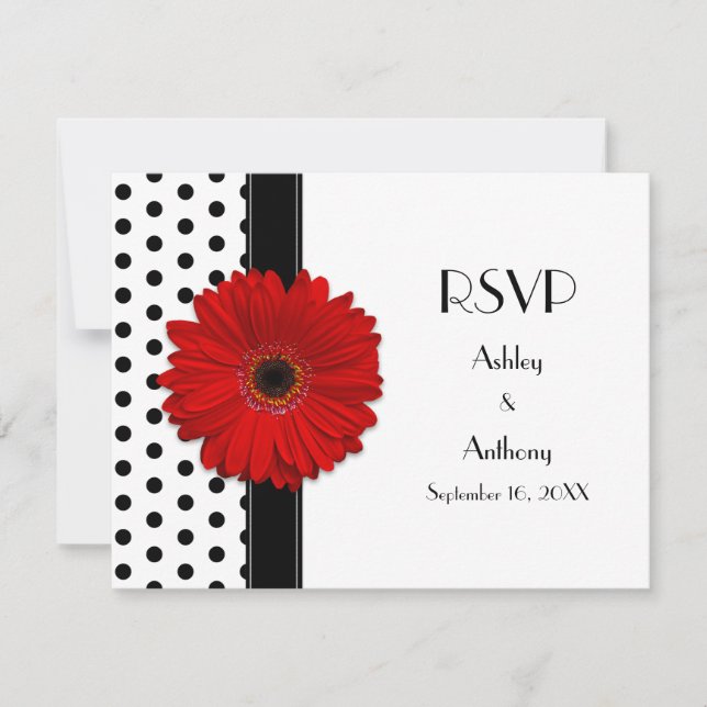 Röd Tusenskönhet Svart Vit Prickig Bröllop RSVP OSA Kort (Framsida)