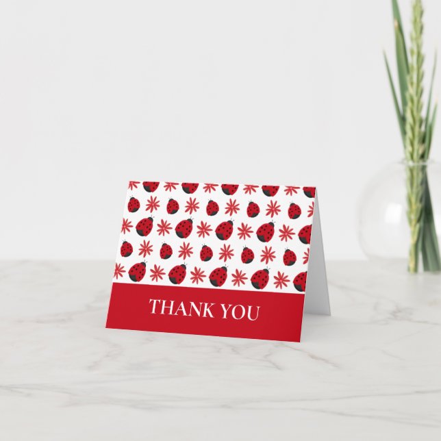 Röd tusenskönsnyckelpiga Mönster Tack Kort (Framsida)