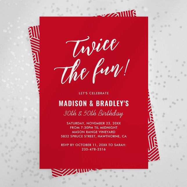 Röd Två Gånger Rolig Födelsedagsfest Inbjudningar (Skapare uppladdad)