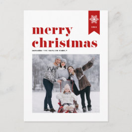 Röd typografi Snöflingor God Jul Foto Helg Vykort