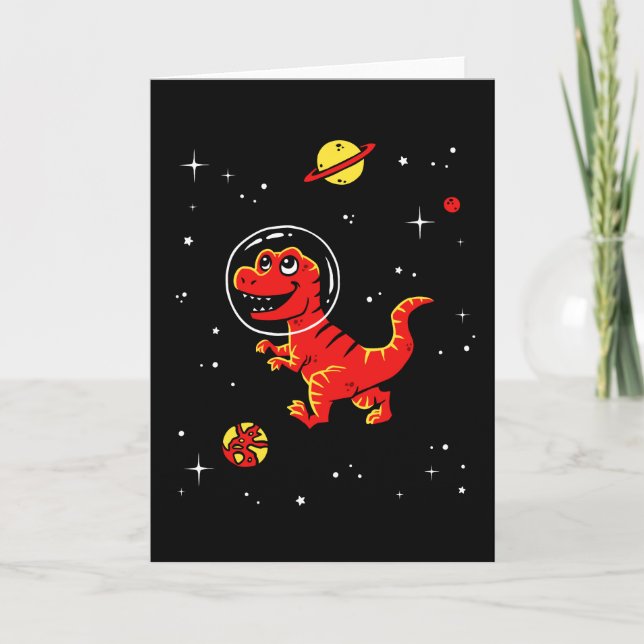 Röd Tyrannosaurus Rex Dinos i utrymme Kort (Framsida)