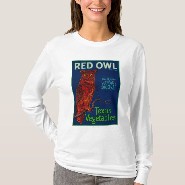 Röd ugglagrönsaketikett tee shirt (Framsida)