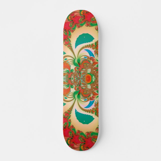 Röd Ugglfraktal Abstrakt Konst Mini Skateboard Bräda 18,7 Cm (Framsida)