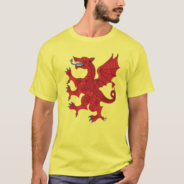 Röd upprättstående drake tee shirt (Framsida)
