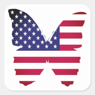 Röd USA fjäril, vit och blått Fyrkantigt Klistermärke