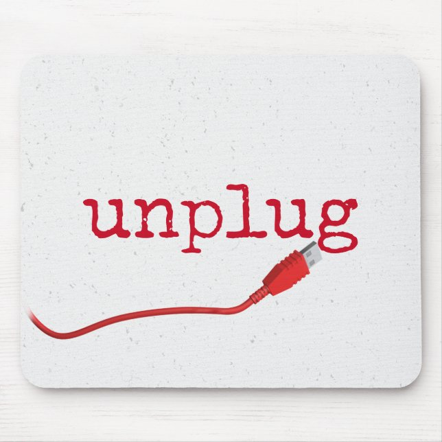 Röd USB-kabel med UNPLUG-text Musmatta (Framsidan)