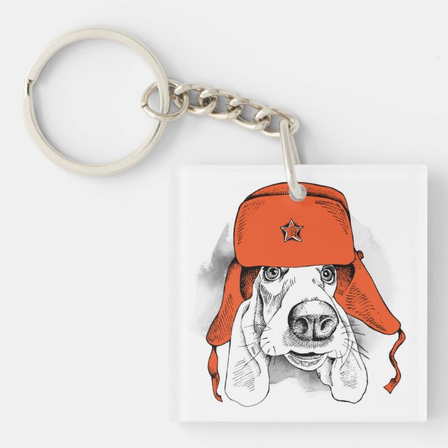 Röd Ushanka hatt för Bassethund | (Framsidan)