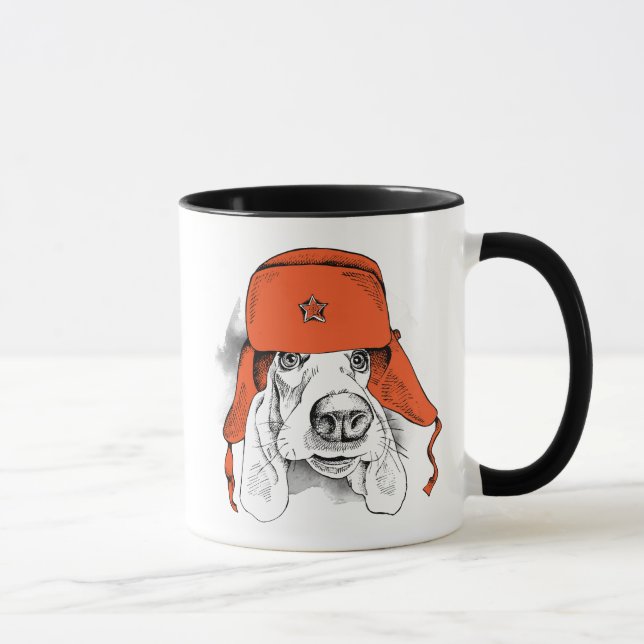 Röd Ushanka hatt för Bassethund | Mugg (Höger)