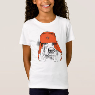 Röd Ushanka hatt för Bassethund   T Shirt