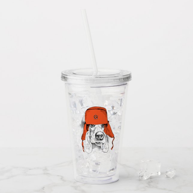 Röd Ushanka hatt för Bassethund | Take Away Mugg (Framsida Ice)