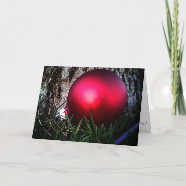 “Röd Utomhus Träd Ornament" Julkort Kort (Framsida)