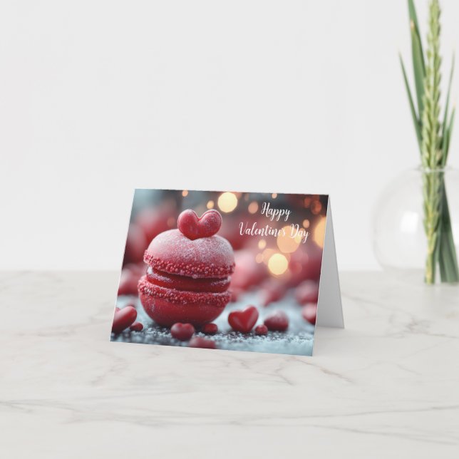 Röd utsökt Macaron  Alla hjärtans hälsning Helgkort (Framsida)