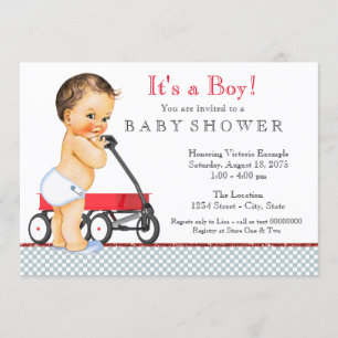 Röd vagn baby shower inbjudningar
