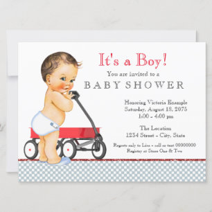 Röd vagn baby shower inbjudningar